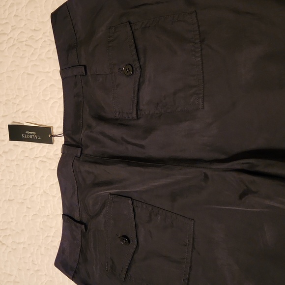 Satin look black cargo pants front & back pockets, zipper & elastic at ankles - Picture 3 of 7